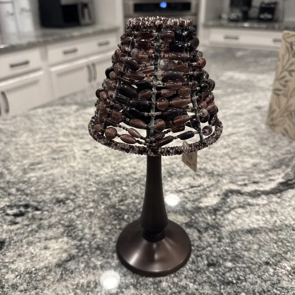 Pottery Barn Translucent Light Purple Beaded Tealight Candle Holder Lamp New